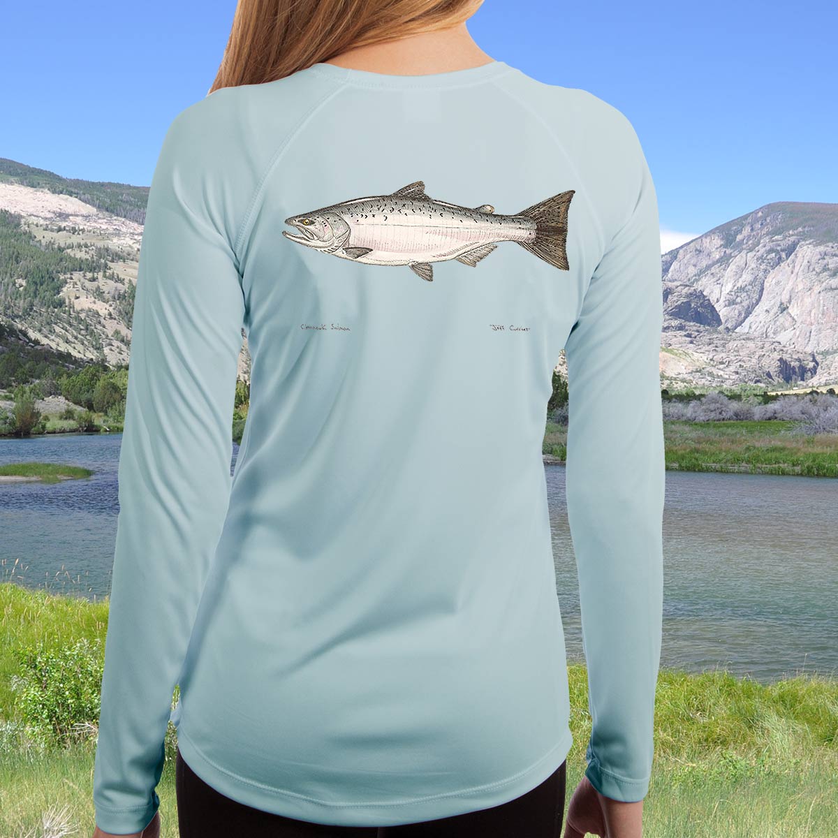Chinook Salmon Ladies Solar Long Sleeve Shirt Jeff Currier