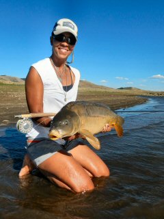 Granny flyfishing for carp