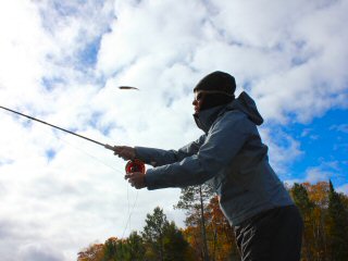 Granny Currier fly fishing for musky