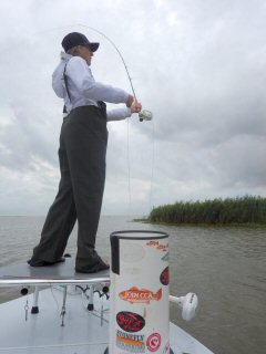 LeighAnn Bakunas fly fishing for redfish