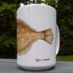 flounder artwork on a coffee mug